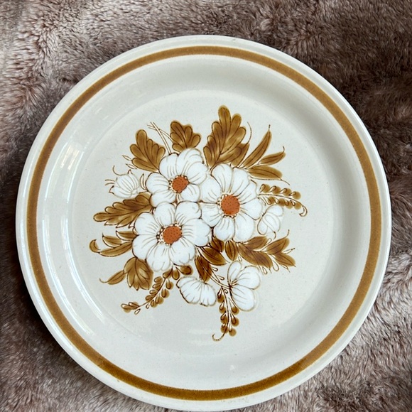 VTG 70s Japan Hand Painted Dried Flowers Mountain Wood STONEWARE Dinner Plate - Picture 9 of 16